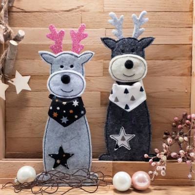 ITH Stickdatei Elchaufsteller Set inkl. Tuch – 4 Größen, Weihnachtsdeko, Sofortdownload