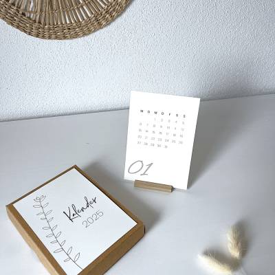 Tischkalender | Kalender 2025 | Kalender mit Kartenhalter aus Holz | Weihnachtsgeschenk | Mini Kalender | Schreibtisch