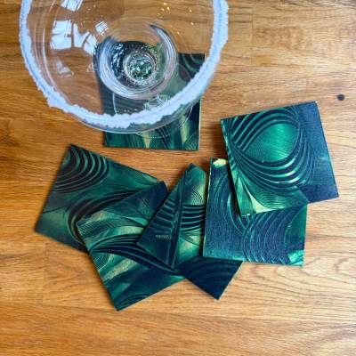 6 Grüne Untersetzer für Gläser- Eine tolle Geschenkidee zu Weihnachten und Geburtstag. Handgemalte Glasunterseter