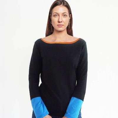 PERSONALISIERBARES COLOR T-SHIRT mit U-Boot-Ausschnitt, farbiges Damen-Langarm-Shirt individualisierbar