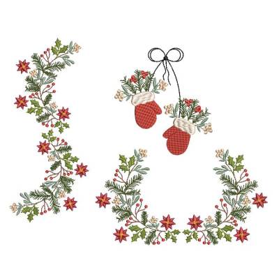 Stickdatei Zweige Weihnacht Handschuhe SET