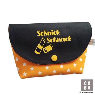 Schnick Schnack mit Lippenstift Tasche kleines Täschchen Kosmetiktasche Schminktäschchen schwarz gelb weiß