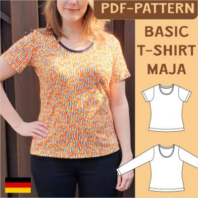 Ebook & Schnittmuster 'Maja' – Figurbetontes Jersey-Shirt mit verschiedenen Ärmellängen & PDF-Anleitung (Größe 34-50)