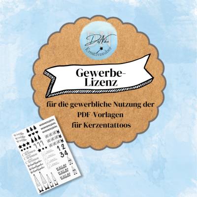 Gewerbliche Lizenz für PDF-Vorlagen zur Nutzung von Kerzenstickern/Kerzentattoos im gewerblichen Bereich.