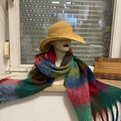 Winterschal Damenschal mit Vichy-Muster Tuch mit Fransen mehrfarbig 180 x 90 (cm)