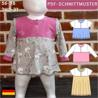 Ebook & Schnittmuster 'Linn' – Shirt/Kleid mit Knopfleiste für Babys & Kleinkinder, inkl. PDF-Anleitung (Größe 56-98)
