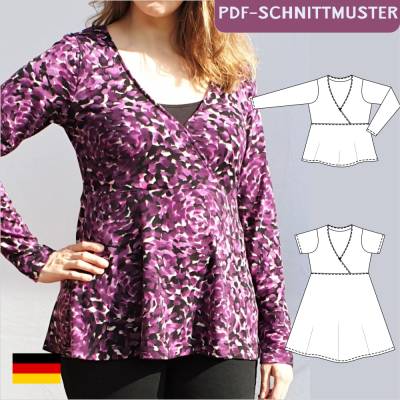 eBook Schnittmuster „Conny“ – Wickelkleid und Shirt mit hoher Taille, 4 Ärmellängen, Gr. 34-50, PDF-Format (A4, A0)