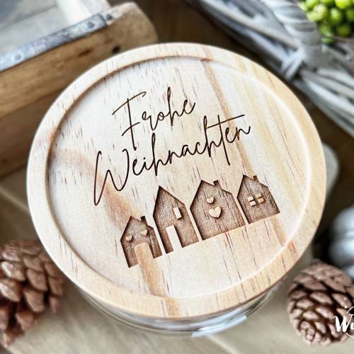 Vorratsglas Holzdeckel | Weihnachten | Keksglas | Plätzchenglas | Gravur | 830ml | Geschenk zu Weihnachten | Glas | Aufb