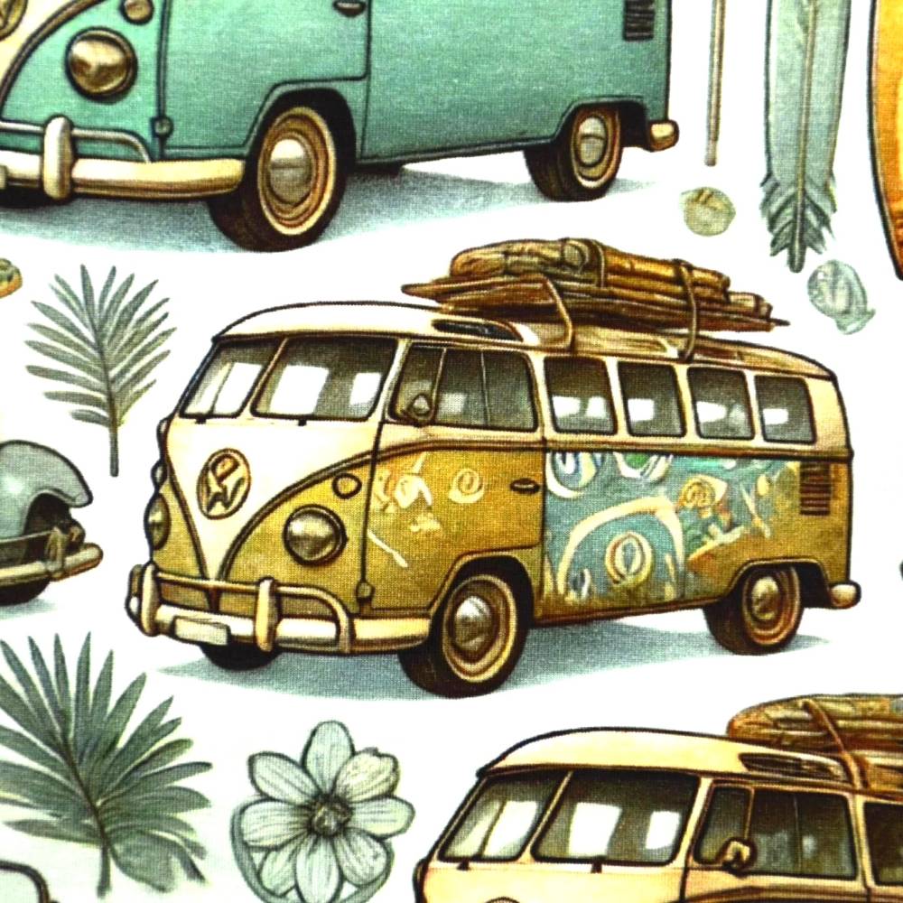 Camper Vw Bulli Stoff Jersey ♕ Zartgrüner Jersey Mit VW-Bus Bulli