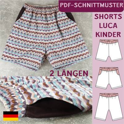 Ebook & Schnittmuster 'Luca' – Lockere Kinder-Shorts mit Bündchen & Taschenoption, inkl. PDF-Anleitung (Größe 104-164)