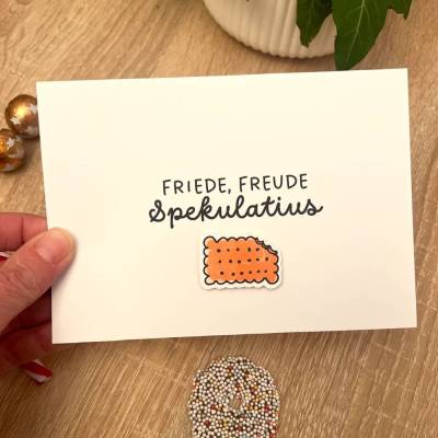 Grußkarte Friede, Freude, Spekulatius mit Kraftpapier-Umschlag – Weihnachtskarte DIN A6
