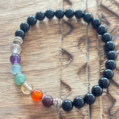 Yoga-/Chakra-Armband Onyx mit 925-Silberelementen