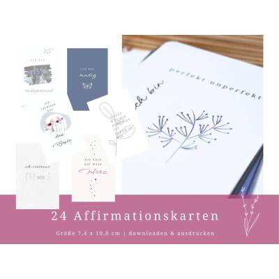Feminine Affirmationskarten Erwachsene zum ausdrucken | Set 24 Motive für Achtsamkeit, Selbstsicherheit, Selbstfürsorge 