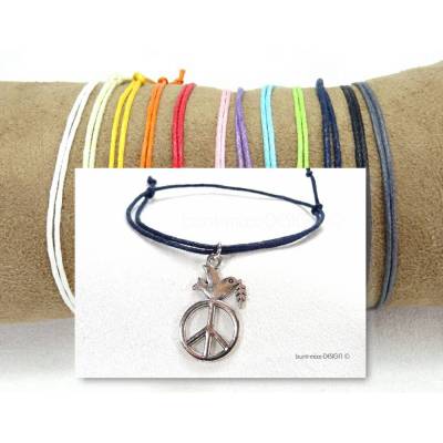 Armband viele Farben Peace Anhänger Taube Ölzweig Friedenstaube, unisex Freundschaftsarmband Schiebeknoten, by 