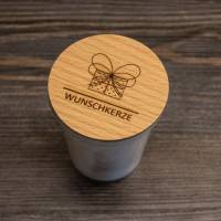 Wunschkerze mit Holzdeckel, Branding mit individuellem Motiv möglich Bild 1