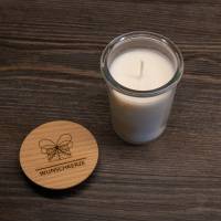 Wunschkerze mit Holzdeckel, Branding mit individuellem Motiv möglich Bild 2