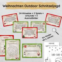 Weihnachten Outdoor Schnitzeljagd Set für Kinder mit 24 Hinweisen, Urkunde, Spielen & Ausmalbildern Bild 1