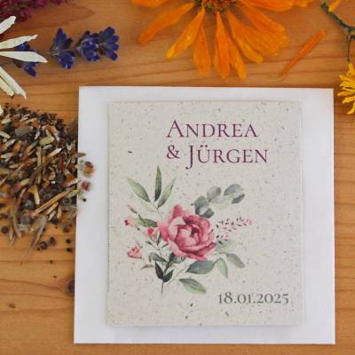 Gastgeschenk Wildblumen-Samen, Motiv Blumenbouquet, personalisierbar