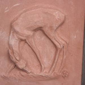 Reh Keramikrelief im Holzrahmen Bildhauerarbeit Heinrich Klare Wernigerode 40er 50er Jahre Bild 3