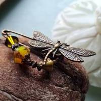 Schalnadel Libelle Chartreuse im Jugendstil, Brosche mit böhmischen Perlen in Oliv Gelbgrün N-7-AB-45 Bild 3