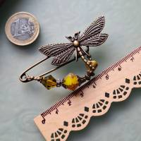 Schalnadel Libelle Chartreuse im Jugendstil, Brosche mit böhmischen Perlen in Oliv Gelbgrün N-7-AB-45 Bild 4