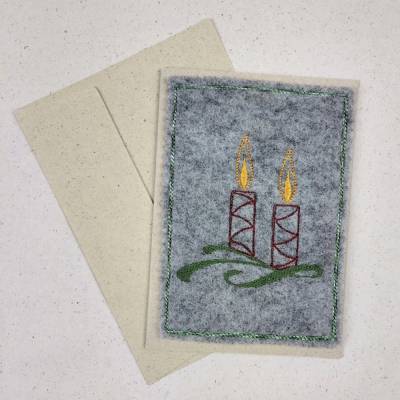 Wollfilz meets Graspapier - weihnachtliche Grußkarte mit Kerzen