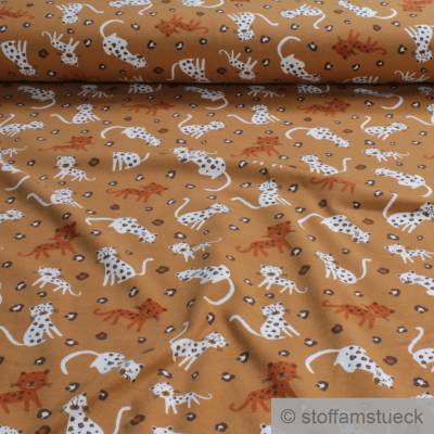 0,5 Meter Stoff Kinderstoff Bio-Baumwolle Elastan Single Jersey camel Leopardenbaby GOTS