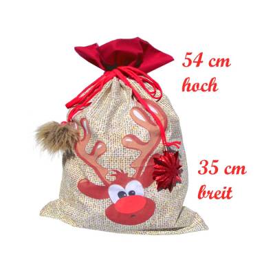 Geschenkbeutel XXL Nikolaussack Rentier Weihnachten Baumwolle doppellagig wiederverwendbar