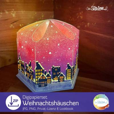 Digipapierset Weihnachtshäuschen, Weihnachtspapier für Geschenke, Adventskalender, Deko rund um Weihnachten