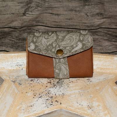 Kleine Geldbörse/ Portemonnaie Mini Ruby Paisley-grün-Trachten.braunes Kunstleder