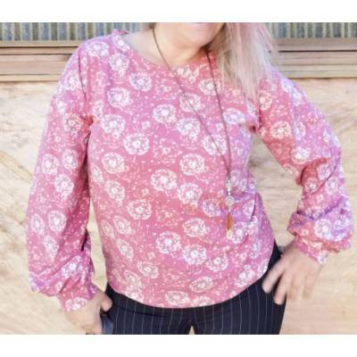 Jerseybluse Longsleeve rosa Pusteblumen