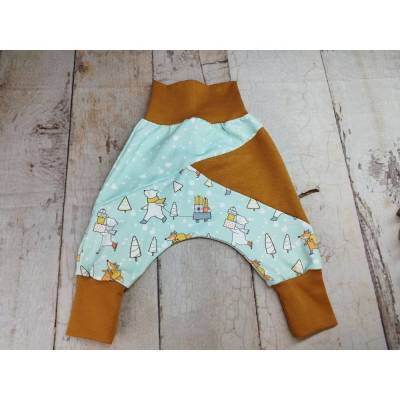 Gr. 92/98, Pumphose mit Teilung, Eisbär Weihnachten, mint