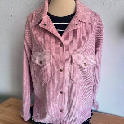 Hemdjacke aus weichem Cord in Rosa