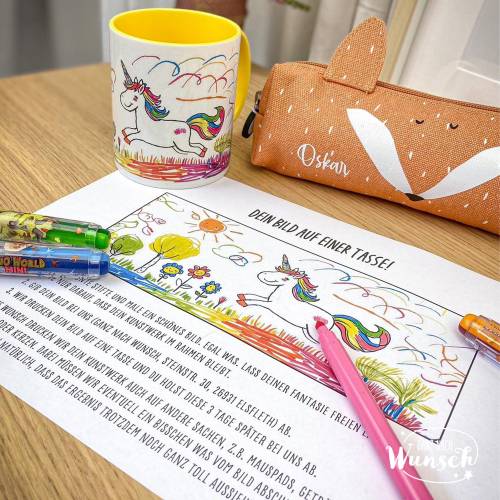 Personalisierte Tasse Zeichnung | Tasse mit Kunstwerk für Kinder | Bemalte Tasse | Geschenk für Eltern, Großeltern, Freu