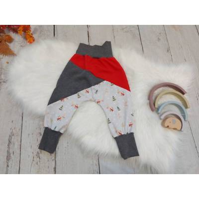 Gr. 92/98, Pumphose mit Teilung, Waldtiere Weihnachten, grau