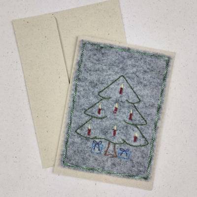 Wollfilz meets Graspapier - weihnachtliche Grußkarte mit Weihnachtsbaum