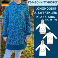 PDF-Schnittmuster „Klara“ – Longhoodie/Sweatkleid für Kinder mit Kapuze oder Wickelkragen (Gr. 86-158) Bild 1