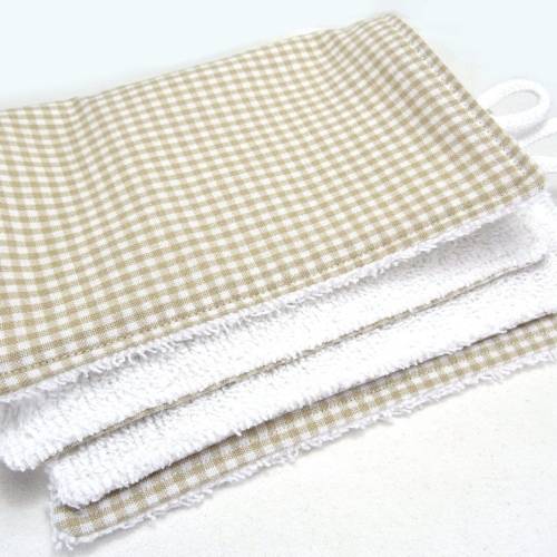 2 Waschlappen Baby Kind, Vichykaro beige weiß, reine Baumwolle Frottee Frottier, handmade by BuntMixxDESIGN