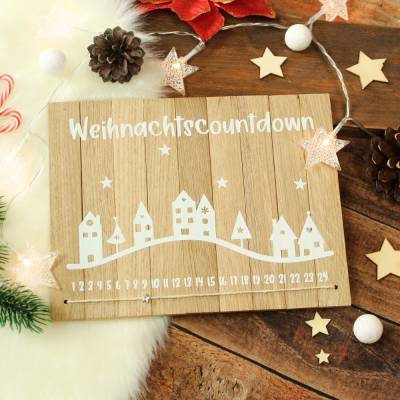 Deko-Schild aus Holz mit Häusern Weihnachtscountdown | Natürliche Adventskalender Alternative | Holzschild Advent