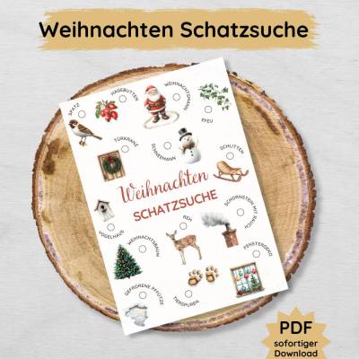 Weihnachten Schatzsuche für Kinder zum Ausdrucken, Weihnachten-Suchspiel Druckvorlage