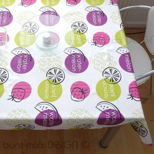 Tischdecke Früchte Garten Dekoration, limone lila weiss, handmade BuntMixxDESIGN ©