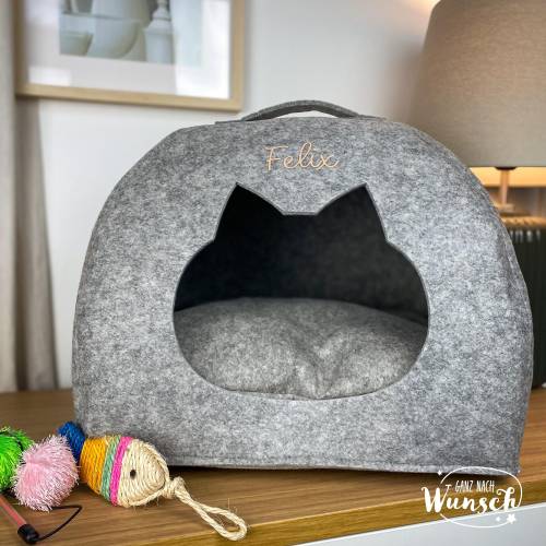 Personalisierte Katzenhöhle aus Filz, gemütlicher Rückzugsort für deine Fellnase, Katzenbett, Katzenversteck, Filzhöhle