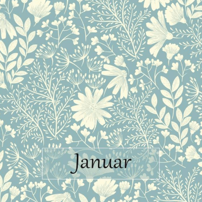 Monatskarte Januar * 5 Postkarten Wiese, Grußkarten mit Blumen und Zweigen winterlich in Hellblau