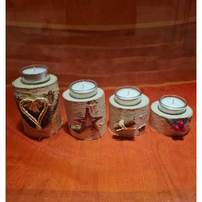 Adventskranz aus Birkenholz 4 stufig mit Teelichtglas