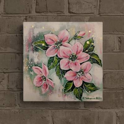 ROSA CHRISTROSEN - winterliches Blumenbild mit goldfarbigen Akzenten auf Leinwand von Christiane Schwarz