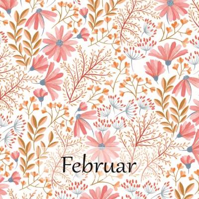 Monatskarte Februar * 5 Postkarten Wiese, Grußkarten mit Blumen und Zweigen, der Frühling kommt, in Rosa,Hellblau,Braun