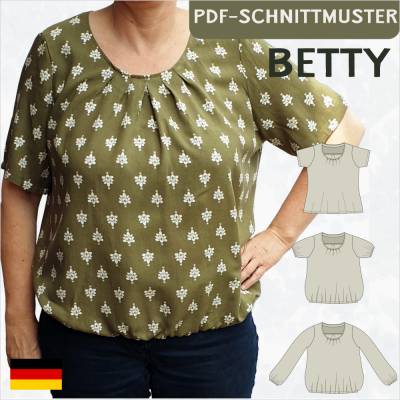 Schnittmuster „Betty“ – PDF eBook für elegante Bluse mit Falten, Größen 34-50, weite Ärmel