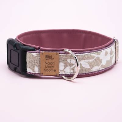 Hundehalsband oder Hundegeschirr BLUMA - Leinenlook, abstrakte Blumenranken