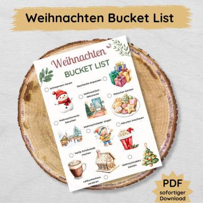 Weihnachten Bucket List für Kinder zum Ausdrucken, Weihnachtsaktivitäten Checkliste Familie