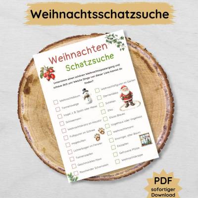 Weihnachten Schatzsuche für Kinder zum Ausdrucken, Weihnachtsschatzsuche Druckvorlage